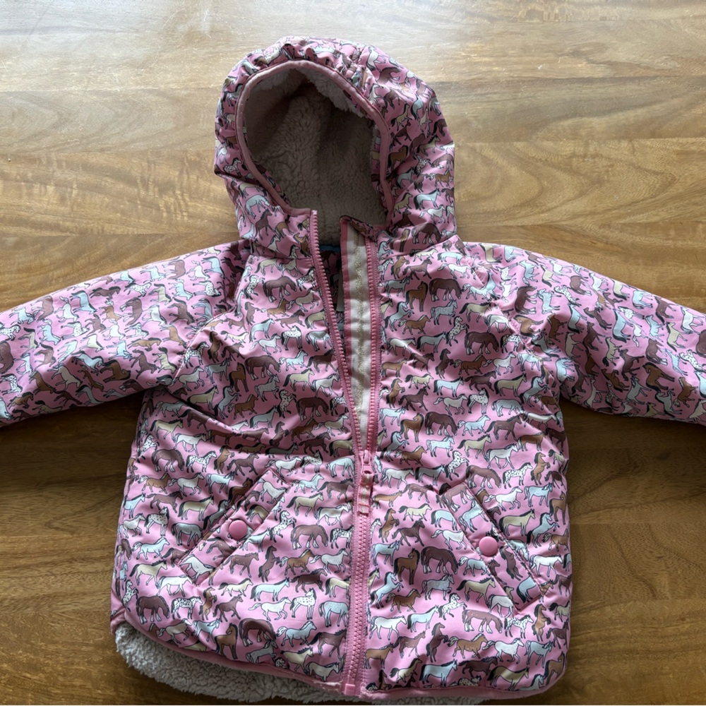 Boden Pink Horse Print Jacket size 3-4